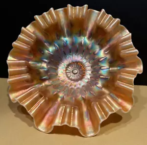 Marigold Opalescent Carnival Glass DUGAN Rain Drop pattern Crimp Bowl--8 3/4" - Picture 1 of 6