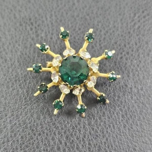 Vintage Coro Sparkling Green Rhinestone Snowflake Starburst Brooch Pin - Picture 1 of 5
