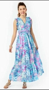 Lilly Pulitzer NWD Destini Maxi Dress Bali Blue Once Upon A Tide $228 Size 14 - Picture 1 of 12