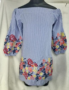 Anthropologie Seersucker Sailor Core Mini Dress Medium Embroidered Floral Stripe - Bild 1 von 11