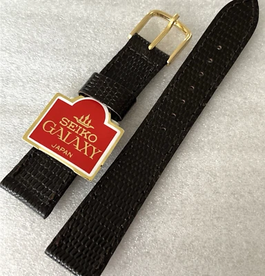 Correa de reloj Seiko para hombre 18/15 cuero marrón oscuro brillante extra delgada JAPÓN original Foto 1 de 4