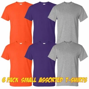 6 Gildan T Shirts Purple Orange Gray Size Small (Lot S6) - Picture 1 of 2
