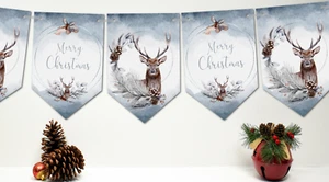 Winter Woodland Stag's Head Christmas Bunting/Banner & Ribbon  - Picture 1 of 3