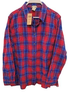NWT* Duluth Trading Women's Red/Blue/Purple Free Swingin' Plaid Flannel Shirt XL - Picture 1 of 16