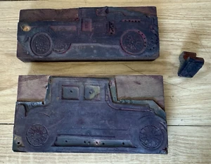 Antique Wood Printing Blocks Lot of 3 Ford Model A Firetruck Cartoon character - Picture 1 of 9