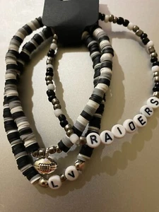 Las Vegas Raiders Mens 3-Piece Bracelet Set - LV Raiders - Football Charm - Picture 1 of 2