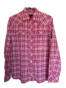 Diesel Western Pearl Snap Shirt Long Sleeve Red Plaid Mens Size S - Picture 1 of 3