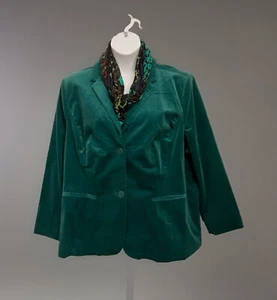 IsaacMizrahi Live Button DressyGreen Fine Wale Corduroy Blazer 28W Plus Sz Scarf - Picture 1 of 15