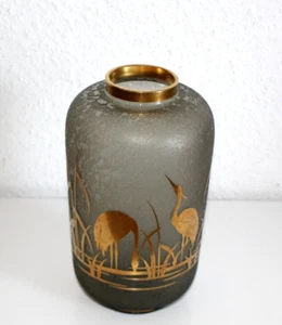 Vintage, kostbare Vase von Füger & Taube, Poliergold, mit Kranichen, um 1960 - Bild 1 von 5