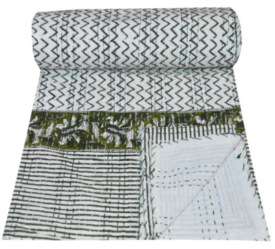 Indian Handmade Cotton Polka Dot Print Kantha Quilt Bedspread Blanket Throw Gudr - Image 1 of 4