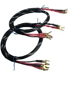 Canare 4S11 HI-FI Bi-Wire Speaker Cable Pair, Flex Braided 2 to 4 Spade, 15 Ft. - Picture 1 of 3