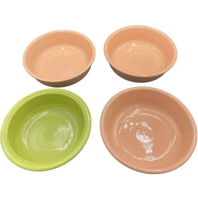  Vintage Fiesta Ware 3 Round Fruit / Cereal  green and Apricot Bowls - Image 1 of 4