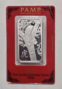 2022 PAMP Lunar Calender Series Tiger 1 Oz .999 Fine Silver Art Bar - Carded - Picture 1 of 3