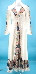 Vtg Women's 70s Quilt Patchwork Gunne Sax Black Label Maxi Dress XXS/XS 1970s - Picture 1 of 24