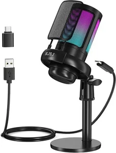 NJSJ USB Microphone for PC, RGB Gaming Mic with Mute Button Condenser Microphone - Picture 1 of 7