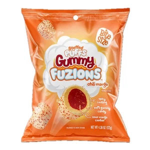 Stuffed Puffs Chili Mango Gummy Fuzions 4.36oz Spicy Coating Sour Mango Center - Picture 1 of 1
