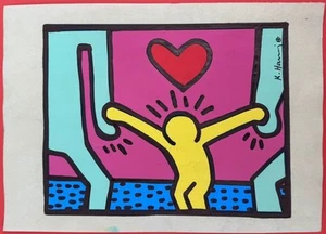 Keith Haring (Handmade) Mixed Media on Paper Painting signed and stamped - Picture 1 of 2