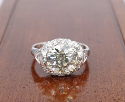 Antiguo anillo de compromiso de diamantes amarillos naturales platino talla 5 GIA VS2 RG4776 Foto 1 de 4