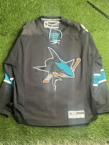 Reebok NHL San Jose Sharks Black Teal Lace Home Hockey Jersey Size Adult L - Picture 1 of 3