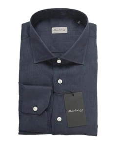 Sartorio by Kiton NWT $650 Navy Blue Linen Casual Dress Shirt (45 IT) 18 US - Picture 1 of 4
