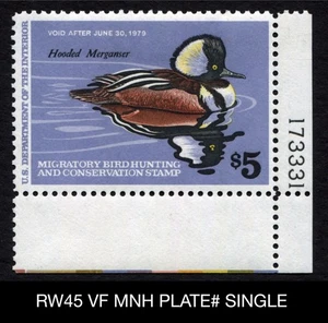 RW45 VF MNH Hooded Merganser 1978 US Federal Duck Stamp Waterfowl - Picture 1 of 3