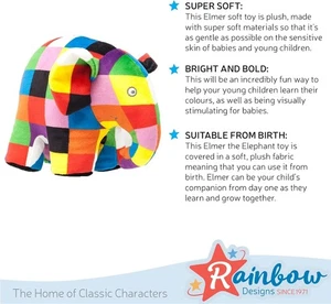 Neu niedlicher Elmer der Patchwork-Elefant hell kräftig mehrfarbig weiches Plüschtier - Bild 1 von 12