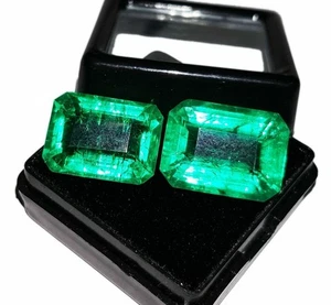 20 Ct Natural Emerald Loose Gemstone Certified Colombian Octagon Emerald Pair W1 - Picture 1 of 7