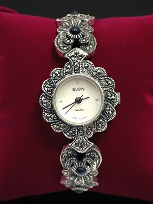 Reloj pulsera vintage ELGIN marcasita damas esfera MOP 6,75" batería nueva Foto 1 de 4