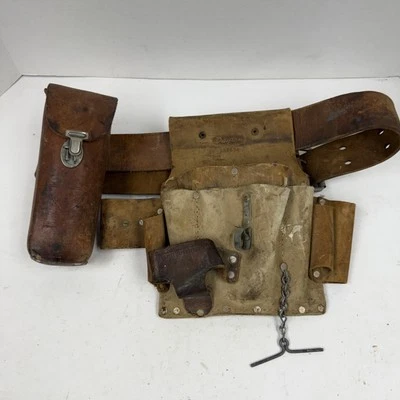 Klein Tools 5415 Leather Tool Belt With Dayton Pouch 5X863A And Ideal Pouch - Image 1 of 4