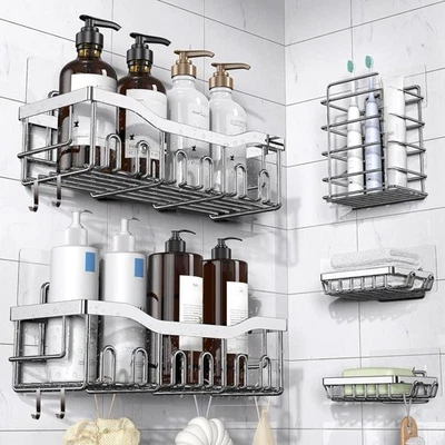 Rustproof Adhesive Shower Caddy Hanging Silver 5-Pack-No Drill Bathroom Organ... - Image 1 of 4