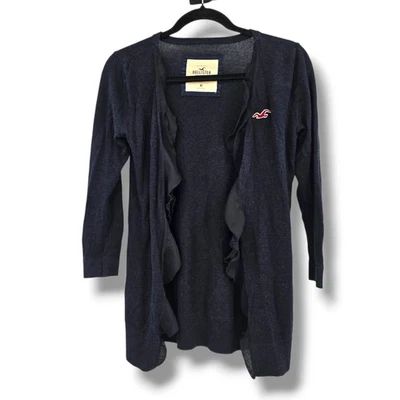 Hollister Navy Blue Ruffle Front Cardigan Sweater Women's Size Medium - Image 1 of 4