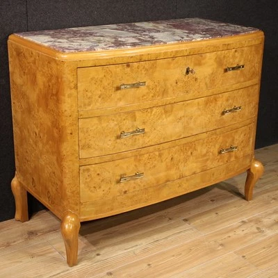 Dresser Wood Birch Level Marble Dresser Vintage Chest of Drawers Xx Century - Image 1 of 4