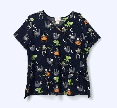 Scrubstar Scrub Top Sloth Halloween Pumpkins Size XL Nurse - Image 1 of 4