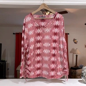 Gloria Vanderbilt Quincy Rutched Tie Sides Beaded V-neck Top Women’s Size 1X - Picture 1 of 8