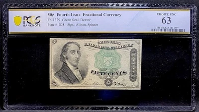 PCGS ChUNC 63. FR# 1379 Fractional Currency, 50c 1869 United States Fourth Issue - Image 1 of 4