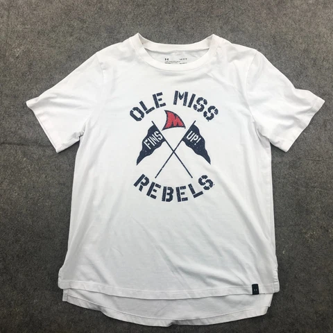 Under Armour Ole Miss Shirt Mens Large White Short Sleeve Spell Out  Heatgear Cover