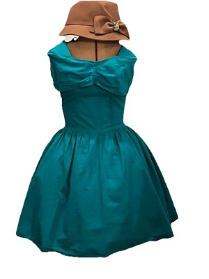 Vestido de sol vintage Joni Blair años 80 XX algodón EE. UU. bomba verde azulado Foto 1 de 4