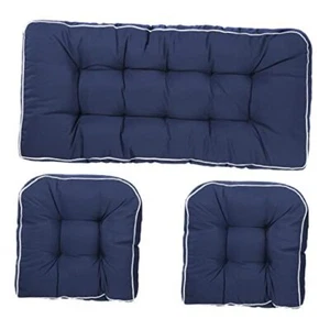 Outdoor 3 Piece Settee Cushion Set, Patio Wicker Cushions 1 41 x 19 inch Navy - Picture 1 of 6