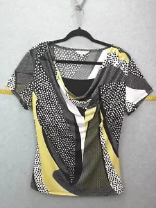 Noni B Size XL Black White Yellow Short Sleeve Cowl Neck Camisole Lined Top - Picture 1 of 9