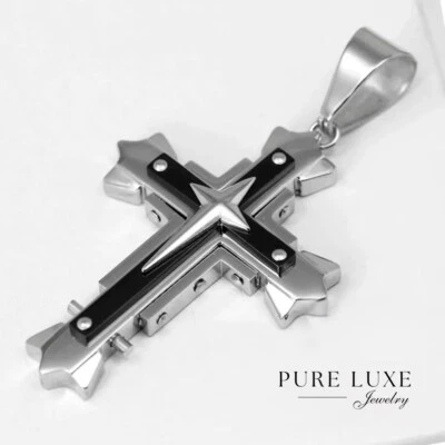 Colgante de ónix de 75 mm plateado negro de acero inoxidable para hombre *unisex + caja Foto 1 de 3