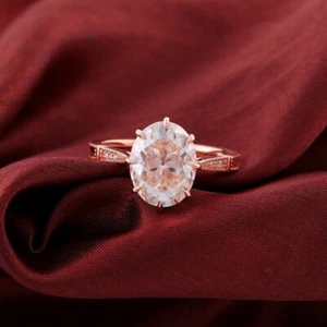 Old Mine Cut Oval Cut Moissanite Vintage Verlobungsring massiv 10k Rotgold - Bild 1 von 3