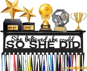 Metal Medal Hanger Display,Non-Slip Trophy Shelf with 20 Hooks,Wall Mount,Heavy - Picture 1 of 12