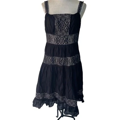 Vestido ECI Para Mujer Talla 12 Midi Negro Floral En Niveles Nueva York Algodón Sin Mangas Mod Foto 1 de 4