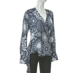 Herrlicher Women's Asymmtric Hem Mandala Wrap Top Self Tie Long Sleeve Size S - Picture 1 of 5