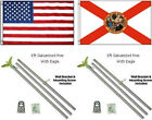 3x5 USA American & State of Florida Flag Galvanized Pole Kit Top 3'x5'