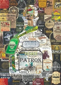 Kunst Collage Poster Geschenk Tequila Patron Druck aus Tequila Etiketten - Bild 1 von 8