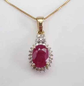 2Ct Oval Lab Created Red Ruby Women's Halo Charm Pendant 14K Yellow Gold Plated - Picture 1 of 8