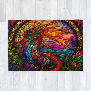 Magical Wishing Dragon Stained Glass Window Effect Blanket 120cm x 175cm Fantasy - Picture 1 of 6