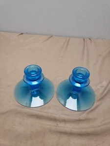 Vintage Depression Glass Candlstick Holders Light Blue 3.5" Tall Collectible - Picture 1 of 13