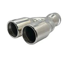 Auspuffblende Doppelrohr 2 x 65mm rund für Anschluß 35-60mm Auspuff Endrohr - Bild 1 von 5